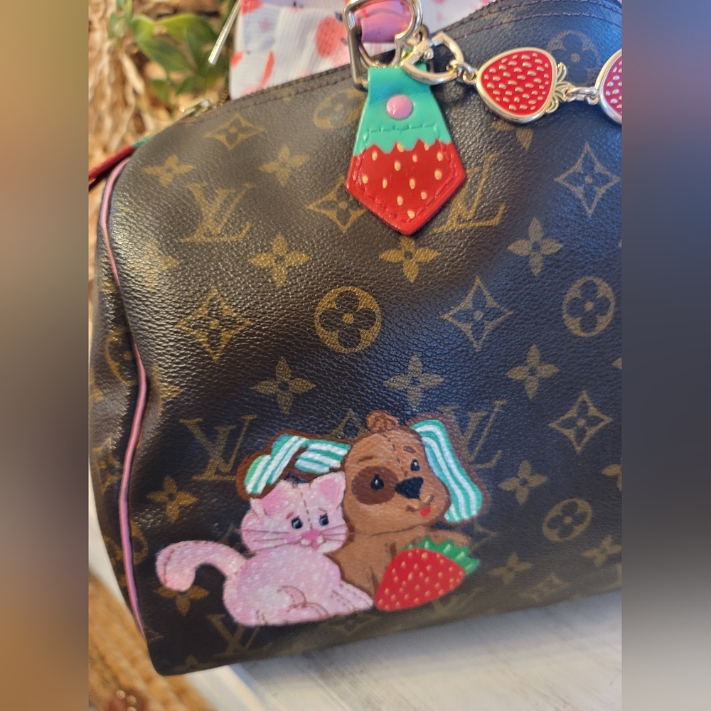 Louis Vuitton Brown Monogram Speedy with Pink Strawberry Accents - Picture 6 of 16